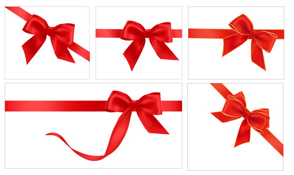 Vector illustration. Collection of red gift bows with ribbons