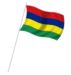 Flag of Mauritius with pole flag waving over white background