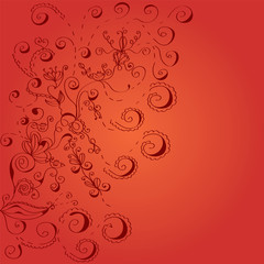 Floral red swirls background in romantic style