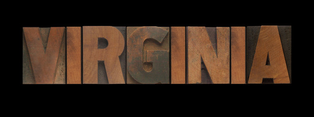 the word Virginia in old letterpress wood type