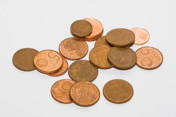 Euro cents isolated on white
