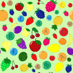 vitamins in fruits seamless background. healthy nutrition
