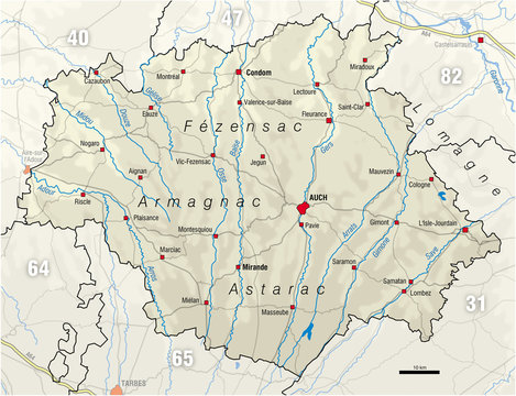 Carte du d&eacute;partement du Gers