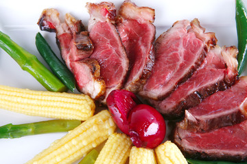 roasted beef meat with corns