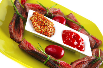 curved slices of beef meat