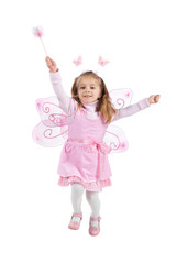Little girl in fairy costume jump