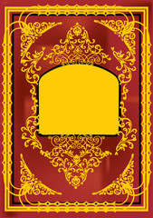 golden curled frame on red background