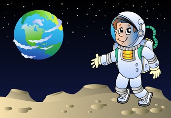 Fototapeta premium Moonscape with cartoon astronaut