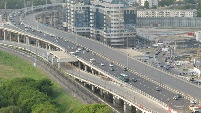 Highway in sunny day in Moscow, Russia.