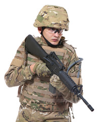 Fototapeta premium Modern soldier with rifle