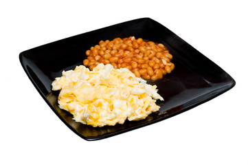 scrambled eggs and  baked beans isolated