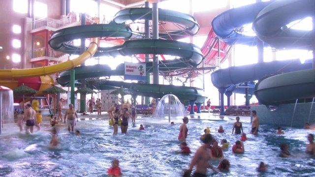 People have a rest in an aquapark