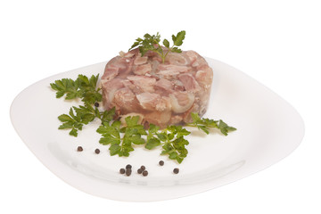 Aspic on plate isolated on white with clipping path