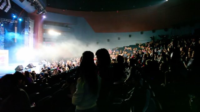silhouettes of people applauds during youth concert