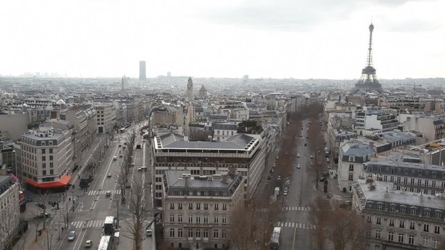 view of Paris city with Eiffel Tower from Triumphal Arch