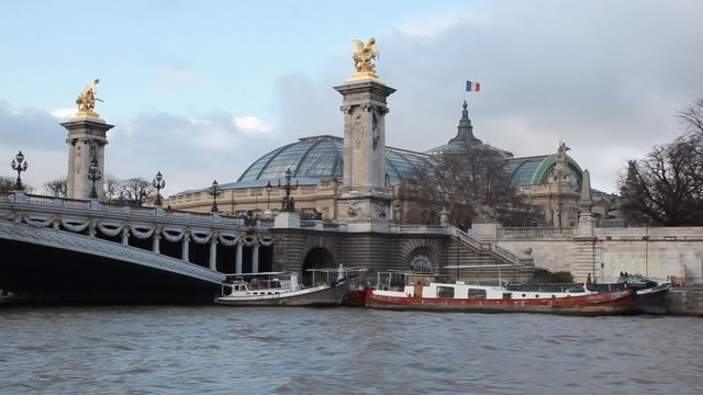 quay of Siene river in Paris with motor cutters