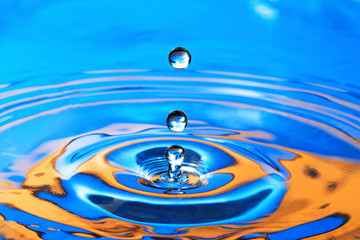Blue- Orange Water Drop Splashing with Waves