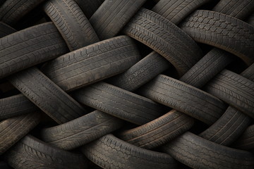 Stack of old tires at a speed shop