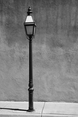 Adobe Wall and Streetlight - Black and White