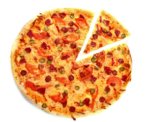 Tasty Italian pizza over white