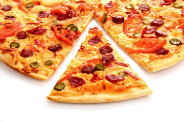 Tasty Italian pizza over white