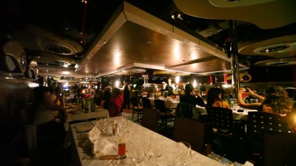 Fire show in glamorous restaurant in evening