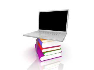 Professional Laptop with books and blank display