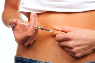 Subcutaneous abdomen insulin injection with syringe