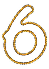 Navy Sailor-Style Isolated Rope Alphabet Number 6