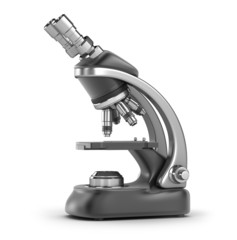 Modern scientific microscope isolated on white