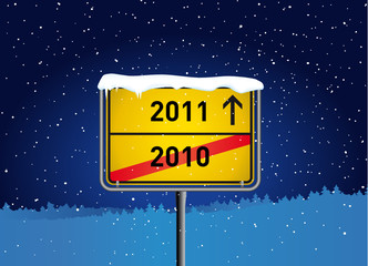Schild 2011 mit Schnee abend