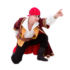 dancer dressed as pirate seated posing