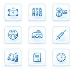 Medicine web icons set 1, square ice buttons
