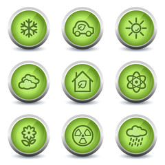 Ecology web icons set 2, green glossy set