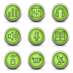 Media web icons, green glossy set
