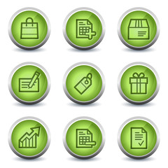 Shopping web icons set 1, green glossy set