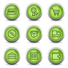 Shopping web icons set 2, green glossy set