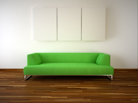modern room green sofa