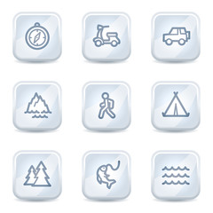 Travel web icons set 3, white glossy buttons