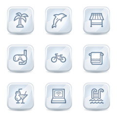 Vacation  web icons, white glossy buttons
