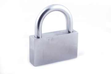 Closed blue locksmith without key isolated on white background.
