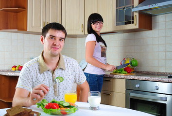 Young couple at breakfast