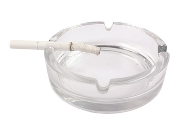 Ashtray with cigarette isolated on white with clipping path