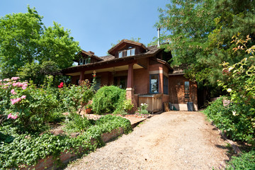 Fototapeta na wymiar Single Family Home with Garden in Santa Fe, New Mexico, USA