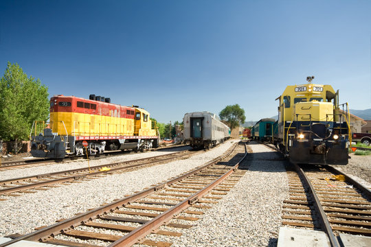 Locomotives Parked Train Siding Yard Santa Fe, NM, USA