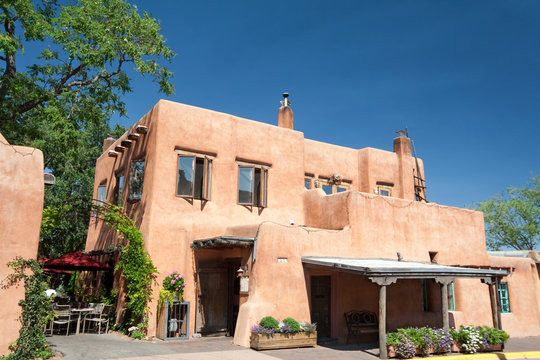 Modern Adobe Restaurant in Santa Fe, New Mexico, United States