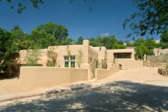 Exterior of a Modern Adobe Santa Fe, New Mexico Home