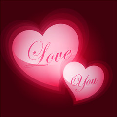 Vector Illustration of two brightly glowing hearts