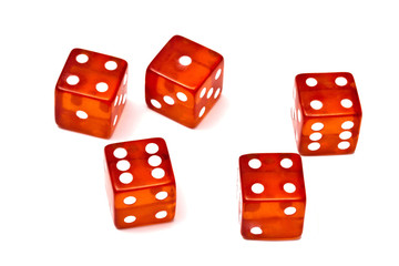Red dice isolated on white background.