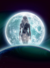 Naklejka premium Frau im Mond